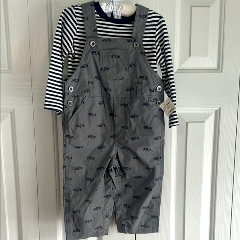 NWT Baby Boy 12month Overalls with Striped Shirt set